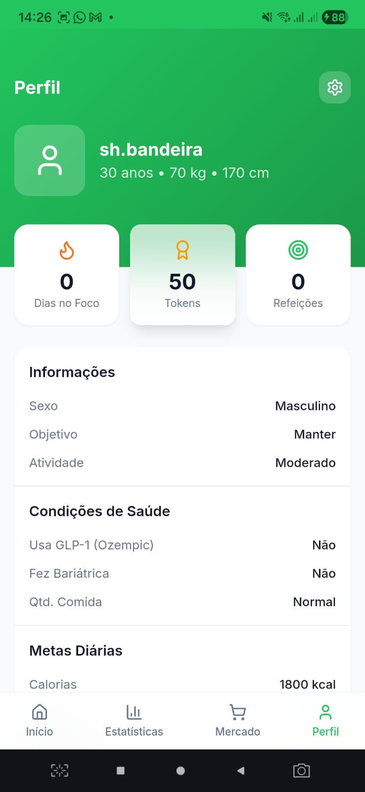 Configurações de Perfil e GLP-1